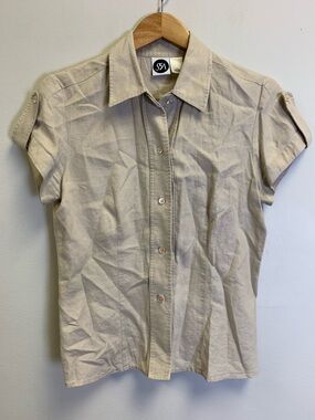 Saks Fifth Avenue Neutral Beige Short-Sleeve Button-Down Shirt